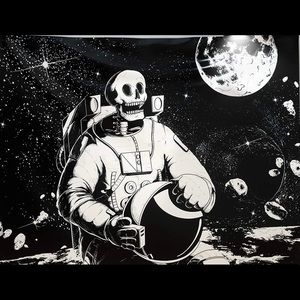 New Ovenbird Skull Tapestry  51x59” Black/Off White